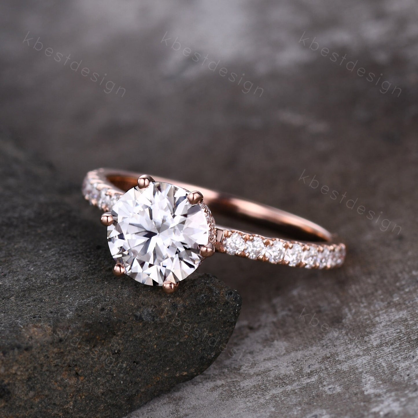 1.2CT Round Cut Moissanite Engagement Ring Vintage Hidden Halo Moissanite Ring Classic 6 Prong Ring Simulated Diamond Wedding Ring Promise