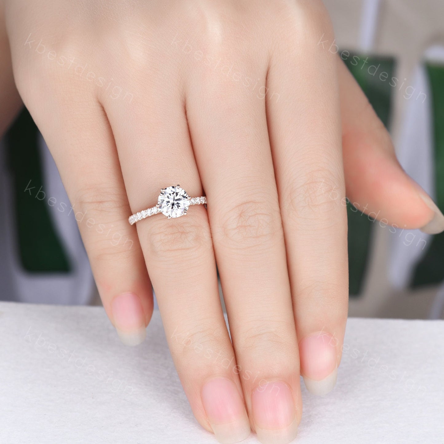 1.2CT Round Cut Moissanite Engagement Ring Vintage Hidden Halo Moissanite Ring Classic 6 Prong Ring Simulated Diamond Wedding Ring Promise