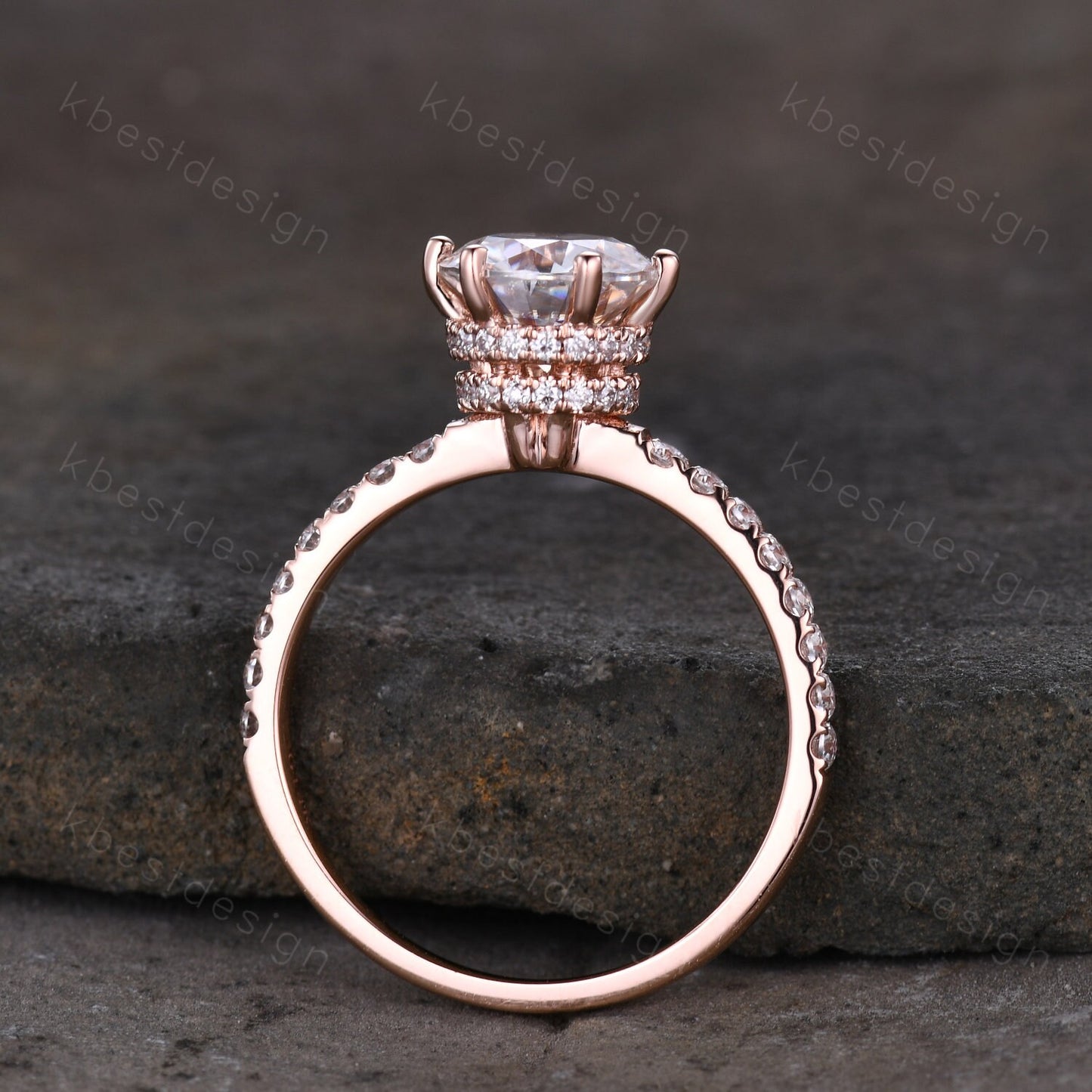 1.2CT Round Cut Moissanite Engagement Ring Vintage Hidden Halo Moissanite Ring Classic 6 Prong Ring Simulated Diamond Wedding Ring Promise