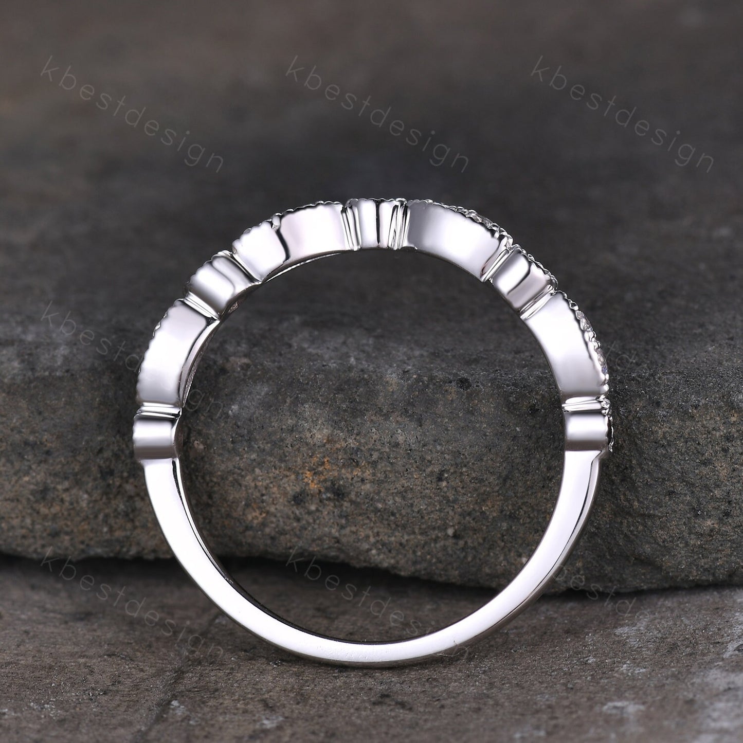 Curved moissanite wedding band sterling silver black spinel wedding ring art deco stacking matching band women anniversary gift