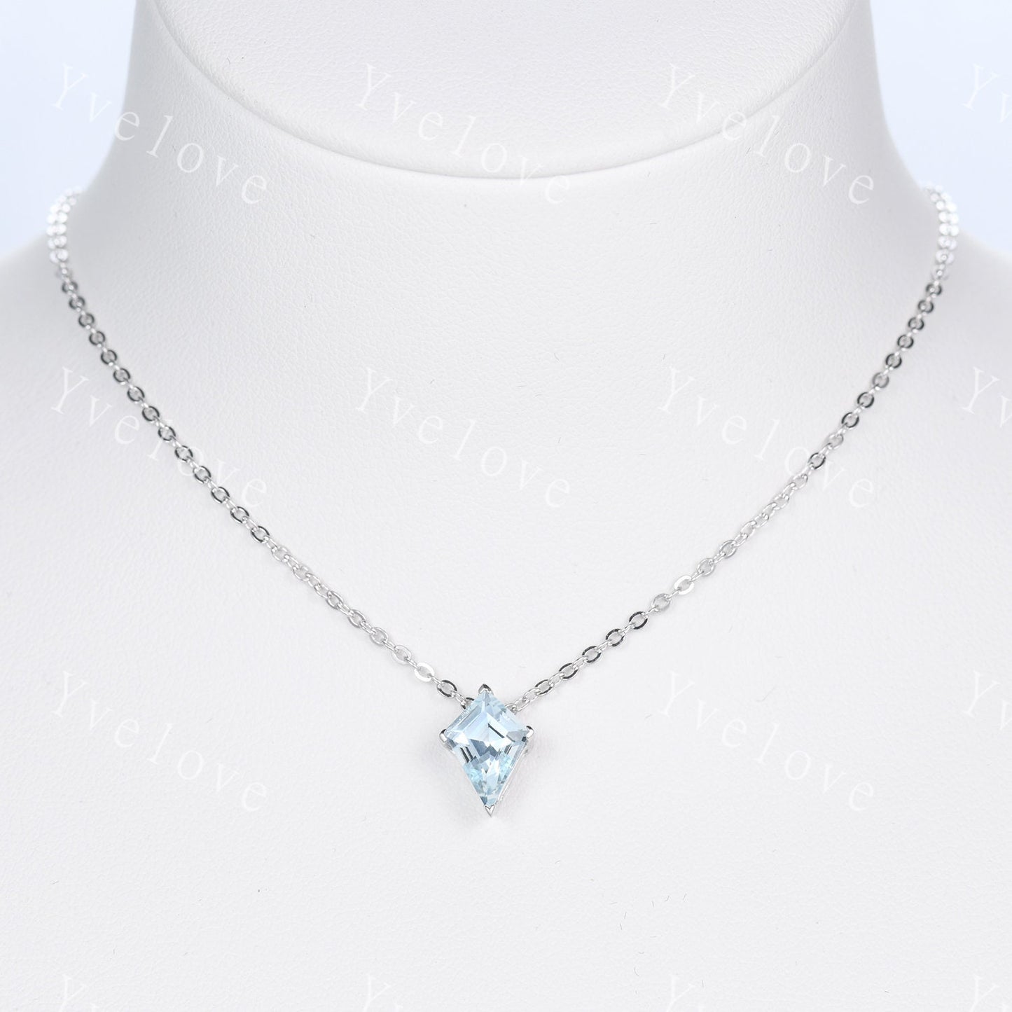 Unique Kite Blue Aquamarine Pendant,Aquamarine Necklace,Art Deco Silver Necklace,March Birthstone,Vintage Women Bridal Anniversary Gift