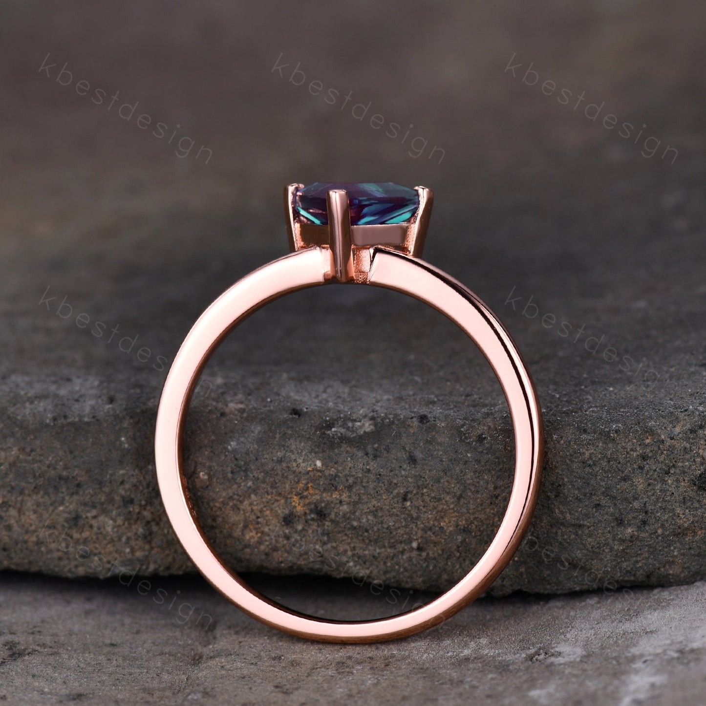 Trillion Cut Alexandrite Engagement Ring Triangle Alexandrite Solitaire Ring Rose Gold Ring June Birthstone Ring Anniversary Promise Ring