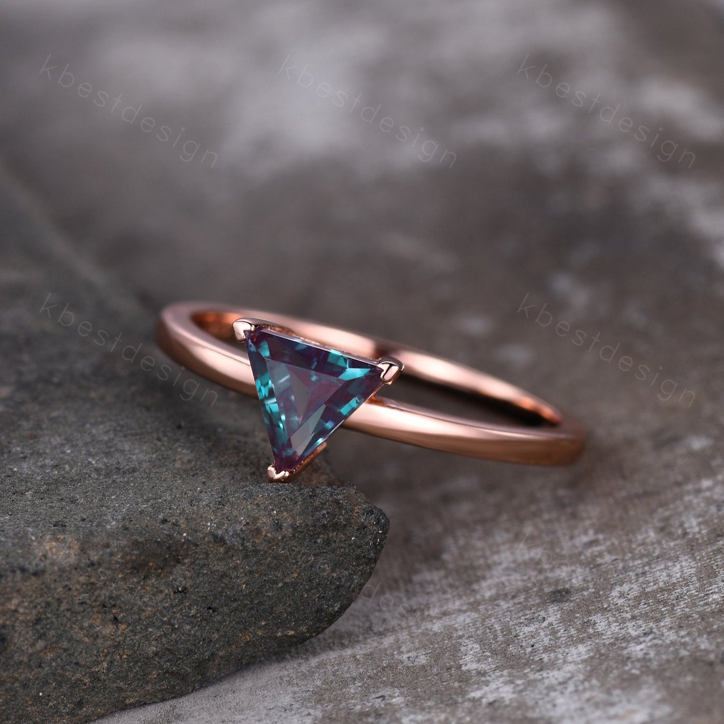 Trillion Cut Alexandrite Engagement Ring Triangle Alexandrite Solitaire Ring Rose Gold Ring June Birthstone Ring Anniversary Promise Ring