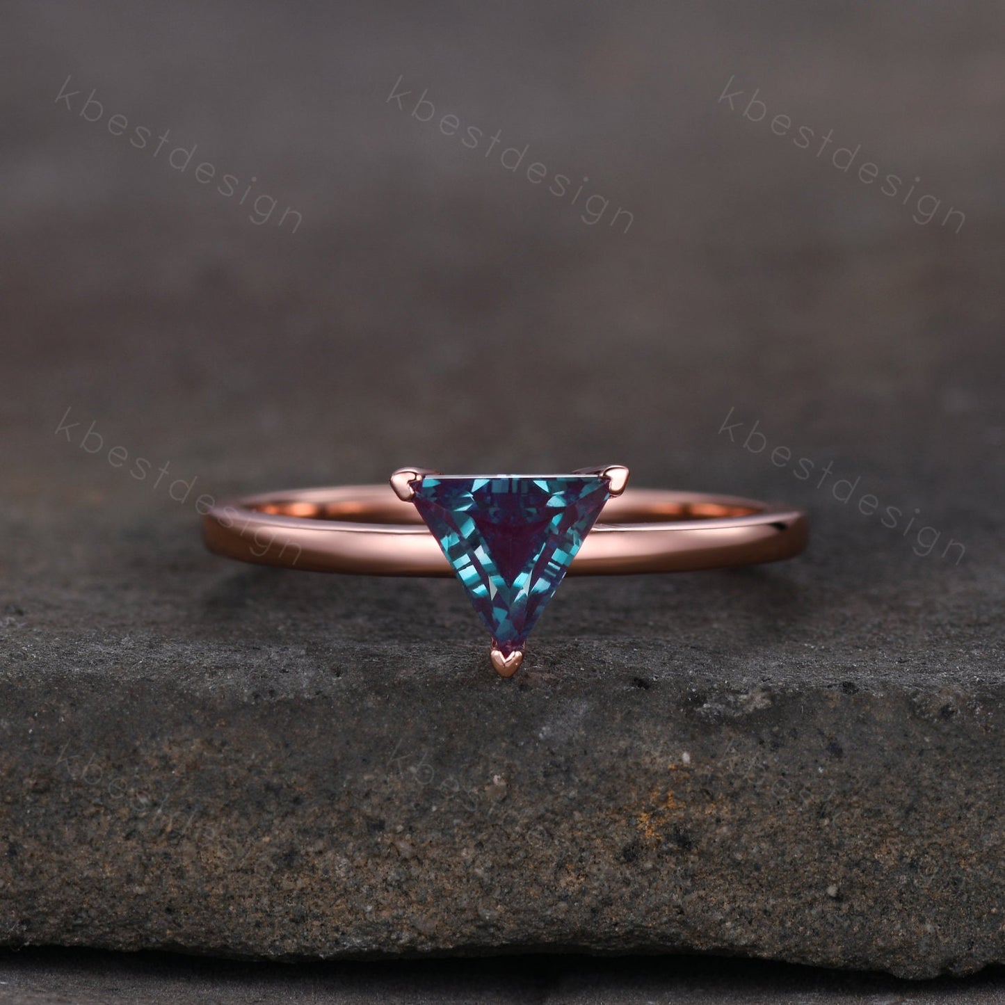 Trillion Cut Alexandrite Engagement Ring Triangle Alexandrite Solitaire Ring Rose Gold Ring June Birthstone Ring Anniversary Promise Ring