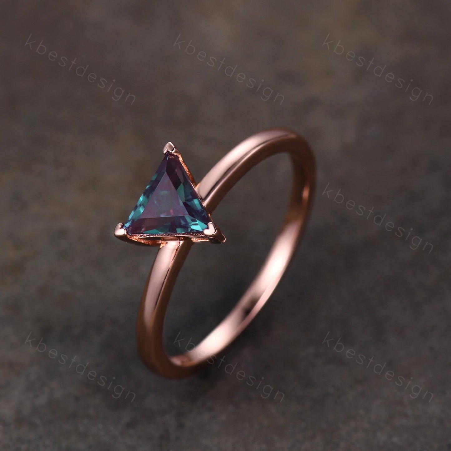 Trillion Cut Alexandrite Engagement Ring Triangle Alexandrite Solitaire Ring Rose Gold Ring June Birthstone Ring Anniversary Promise Ring