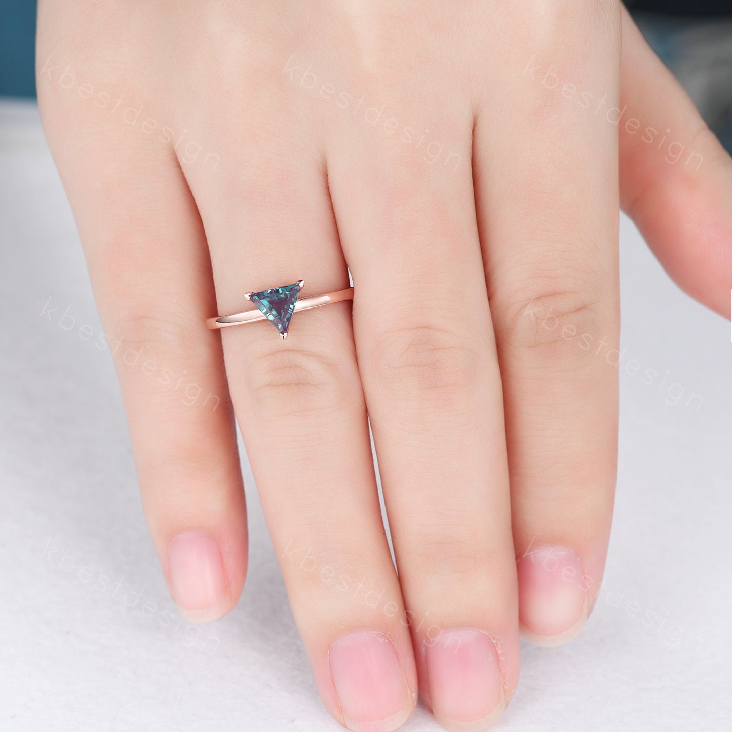 Trillion Cut Alexandrite Engagement Ring Triangle Alexandrite Solitaire Ring Rose Gold Ring June Birthstone Ring Anniversary Promise Ring