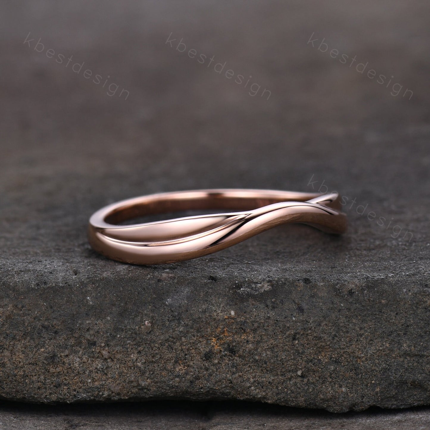 Curved wedding band Rose gold plain band unique stacking matching band Minimalist ring Bridal wedding band Anniversary gift for her