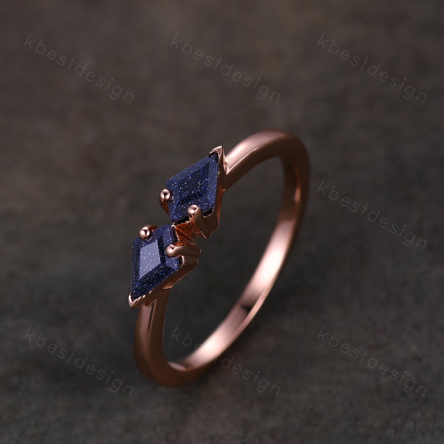 Kite cut blue sandstone wedding band solid 14k rose gold stacking unique vintage wedding ring band for women anniversary ring gift
