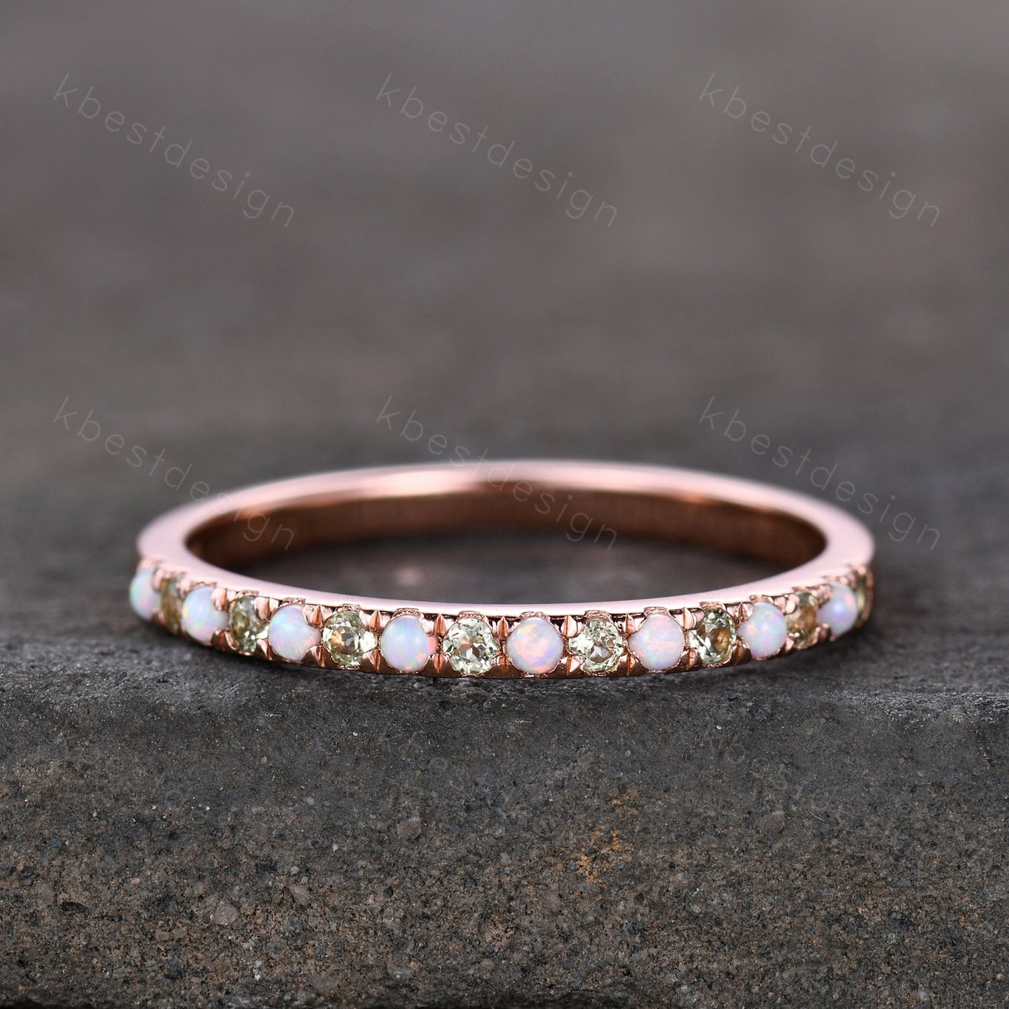 Half Eternity Peridot Opal Wedding Band, Silver Opal Wedding Band, Peridot Wedding Ring Dainty Stacking Matching Band, Anniversary Ring Gift