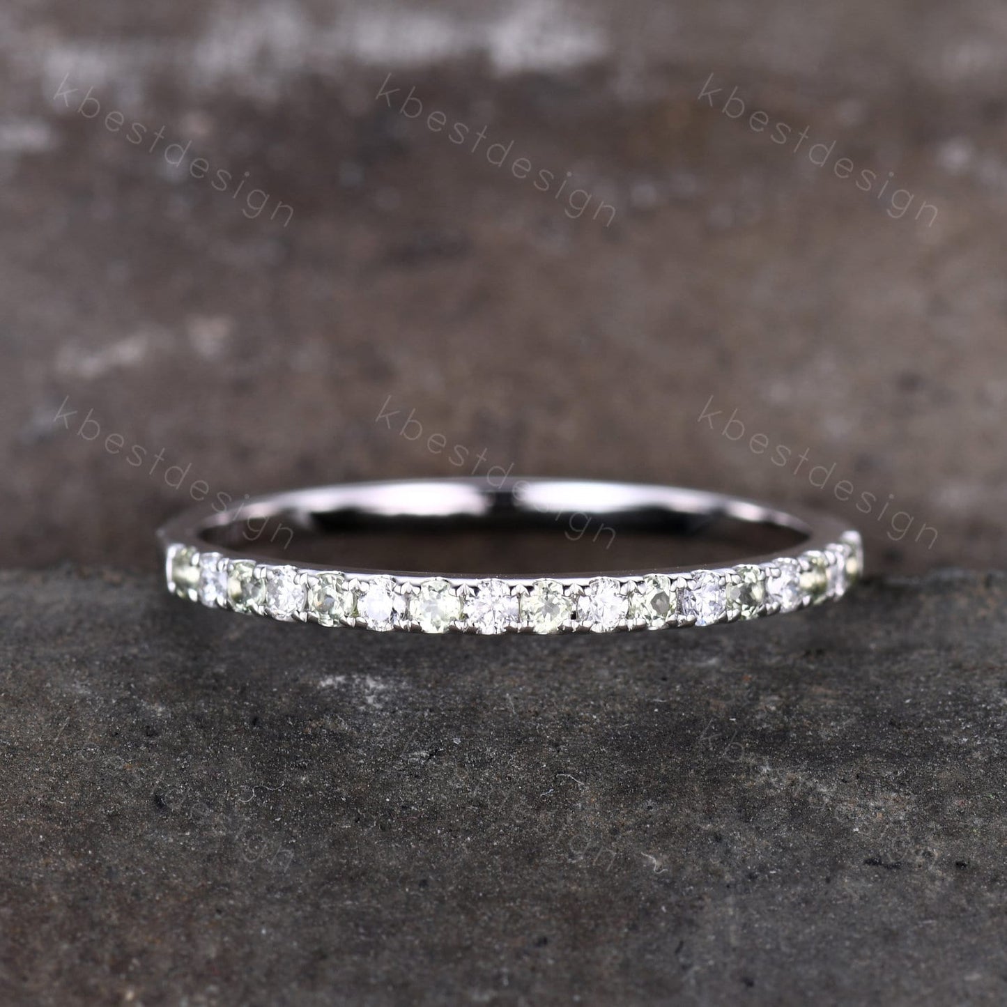 Half Eternity Band Peridot Ring Sterling Silver Moissanite Wedding Band August Birthstone Pave Stackable Band Anniversary Ring for Her