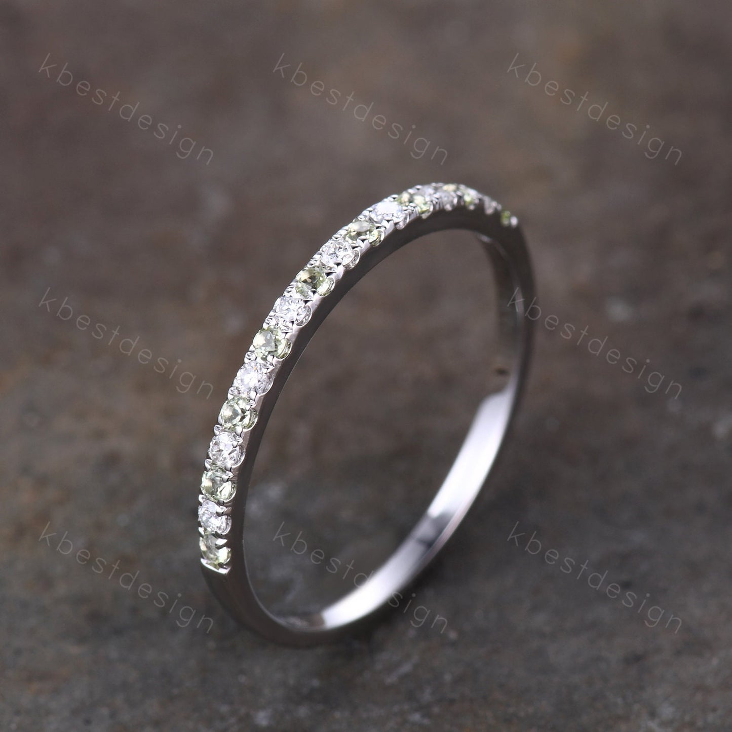 Half Eternity Band Peridot Ring Sterling Silver Moissanite Wedding Band August Birthstone Pave Stackable Band Anniversary Ring for Her