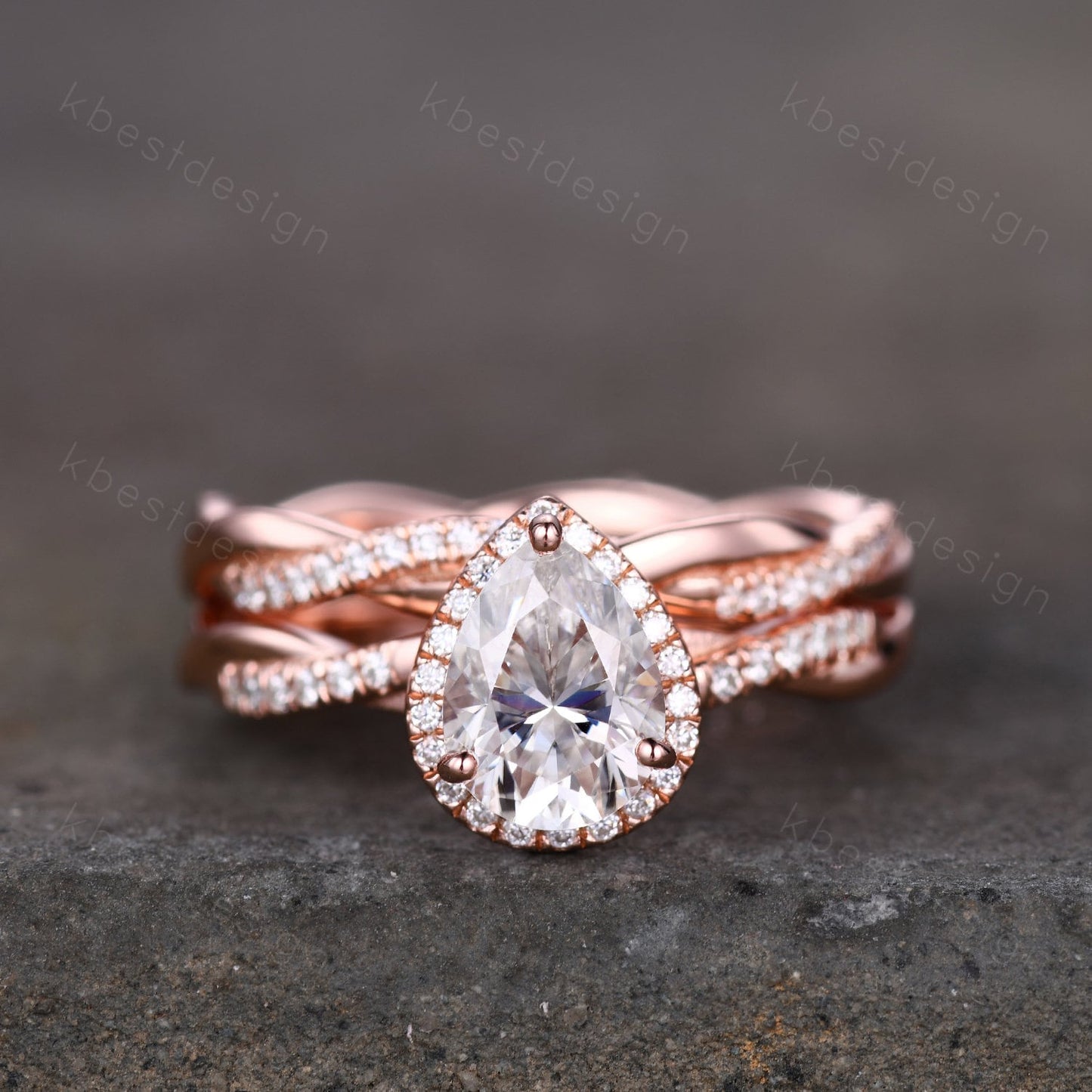 Twisted Pear Shaped Moissanite Engagement ring Set 6x8mm Teardrop 1.5CT Moissanite Ring Unique Infinity Wedding Ring Simulated Diamond Ring