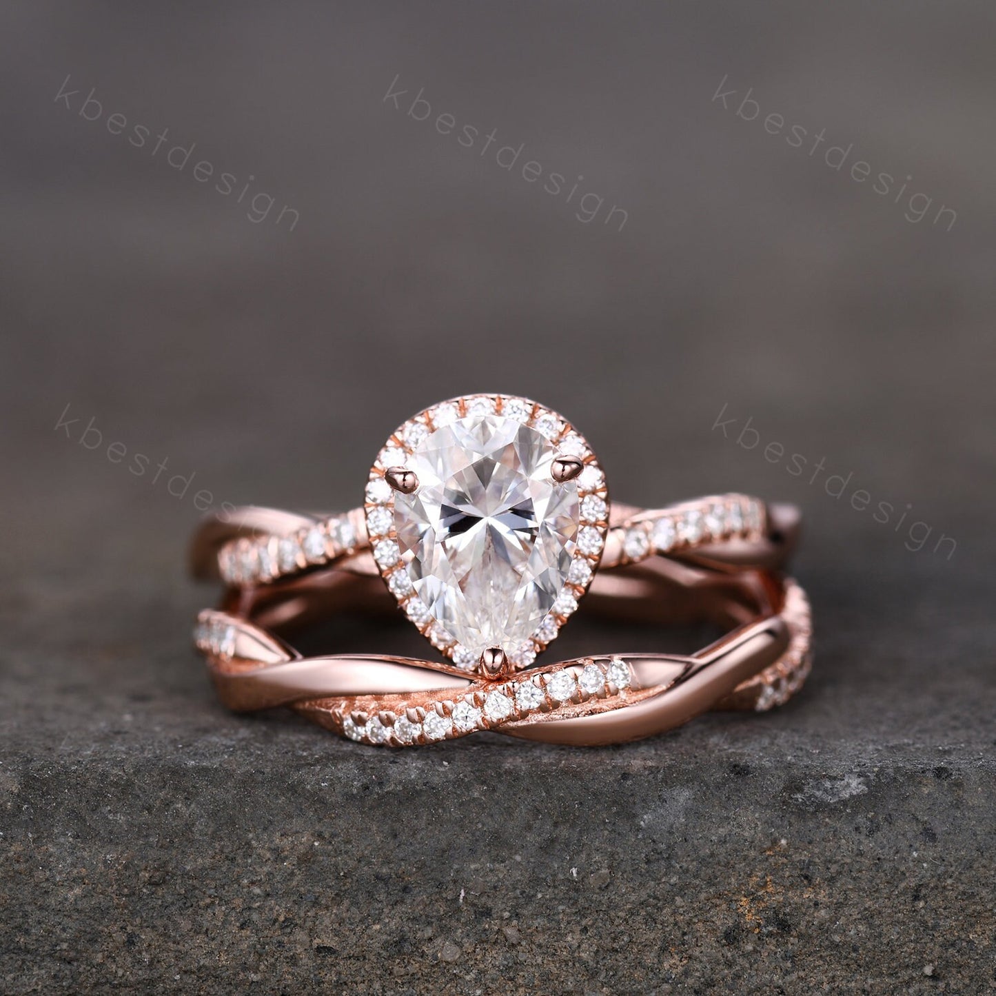 Twisted Pear Shaped Moissanite Engagement ring Set 6x8mm Teardrop 1.5CT Moissanite Ring Unique Infinity Wedding Ring Simulated Diamond Ring