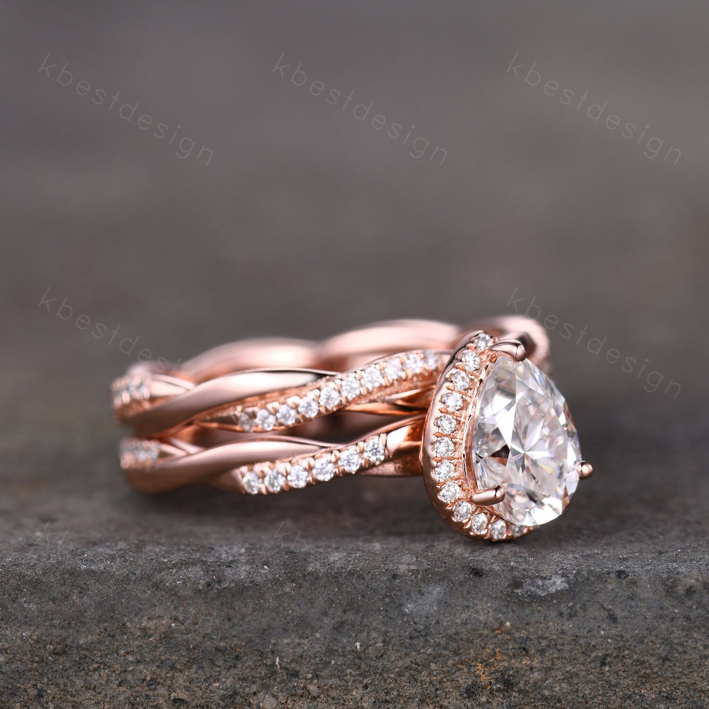 Twisted Pear Shaped Moissanite Engagement ring Set 6x8mm Teardrop 1.5CT Moissanite Ring Unique Infinity Wedding Ring Simulated Diamond Ring