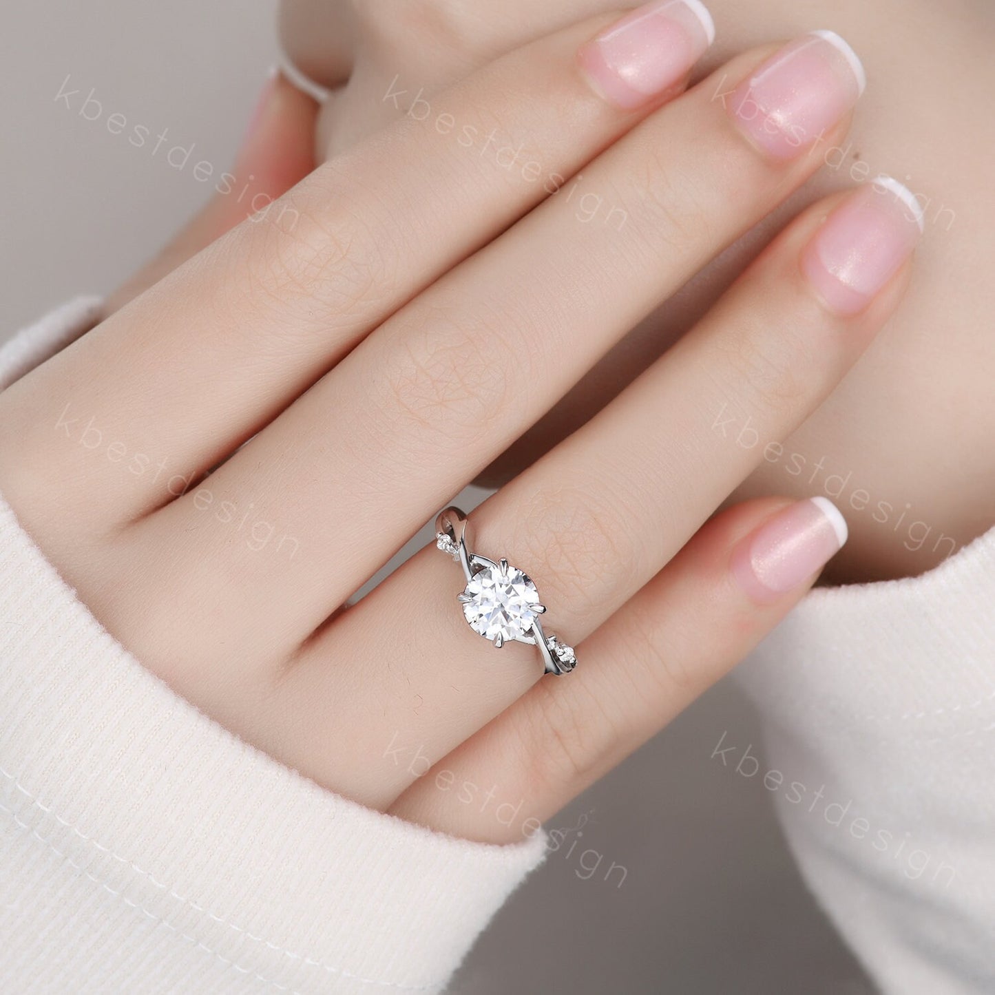 Antique twig Moissanite engagement ring 1.2CT round cut Simulated diamond ring art deco white gold bridal wedding ring unique promise ring
