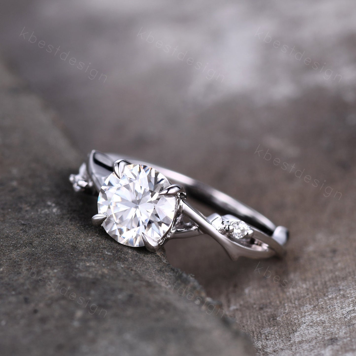 Antique twig Moissanite engagement ring 1.2CT round cut Simulated diamond ring art deco white gold bridal wedding ring unique promise ring