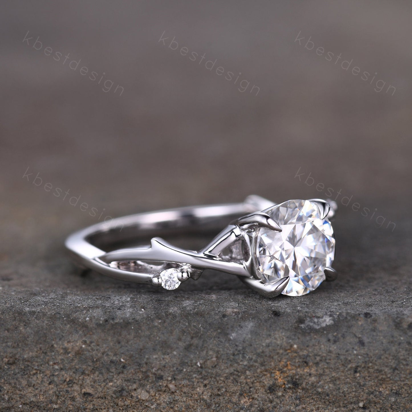 Antique twig Moissanite engagement ring 1.2CT round cut Simulated diamond ring art deco white gold bridal wedding ring unique promise ring