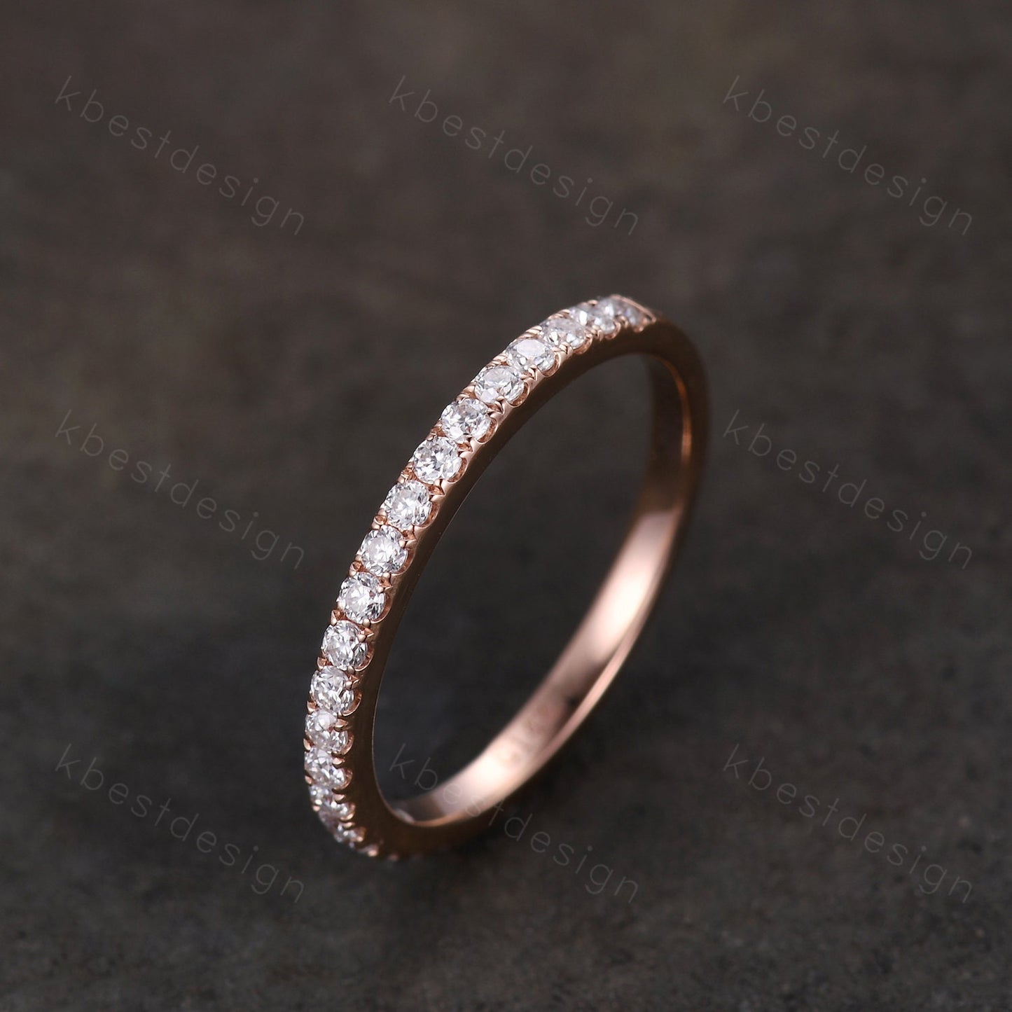 2mm Moissanite Wedding Band Rose Gold Half Eternity Stacking Band Colorless Moissanite Ring Women Matching Band Promise Anniversary Ring