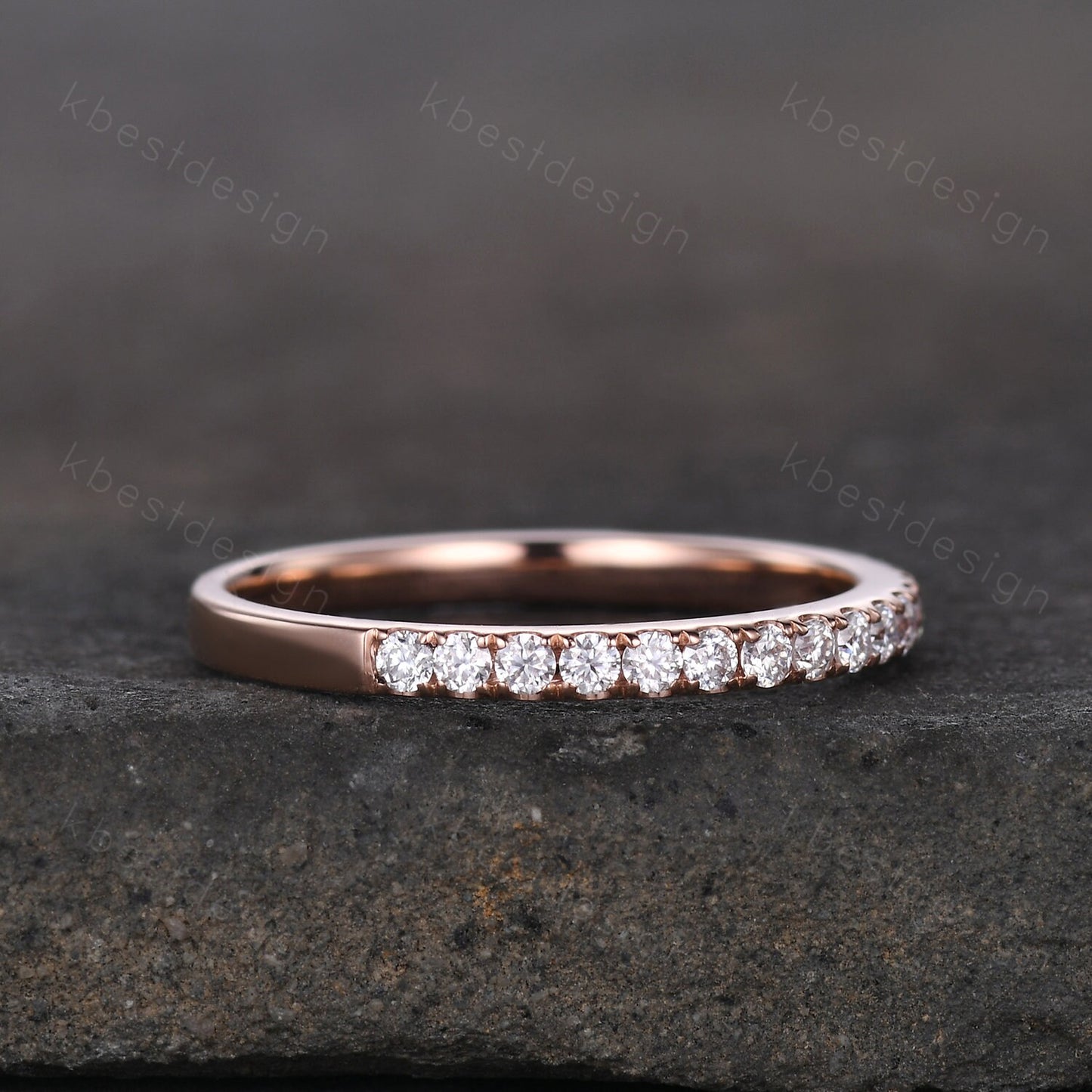 2mm Moissanite Wedding Band Rose Gold Half Eternity Stacking Band Colorless Moissanite Ring Women Matching Band Promise Anniversary Ring