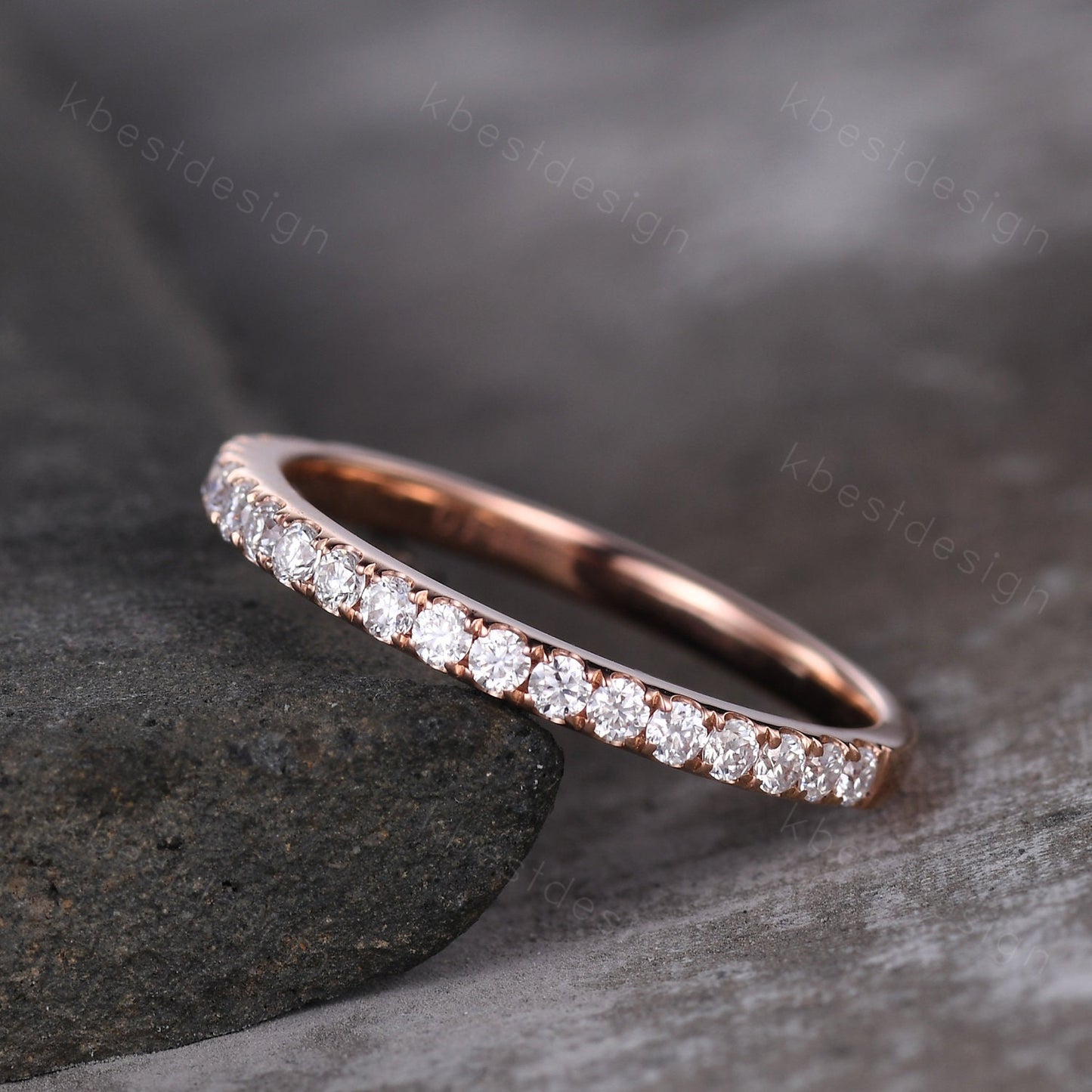 2mm Moissanite Wedding Band Rose Gold Half Eternity Stacking Band Colorless Moissanite Ring Women Matching Band Promise Anniversary Ring