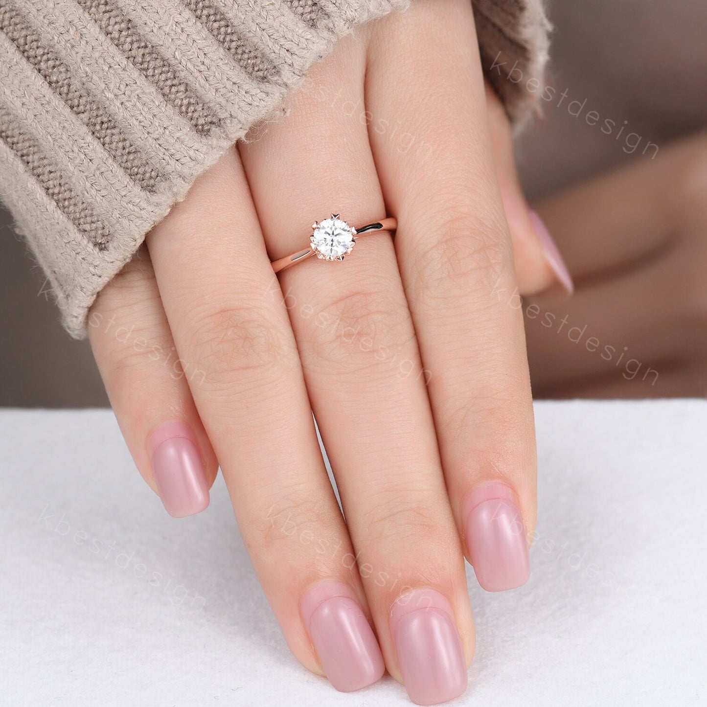 Delicate Moissanite Engagement Ring, Dainty Ring, Promise Ring, Rose Gold Engagement Ring, Bridal Wedding Ring, Anniversary Ring
