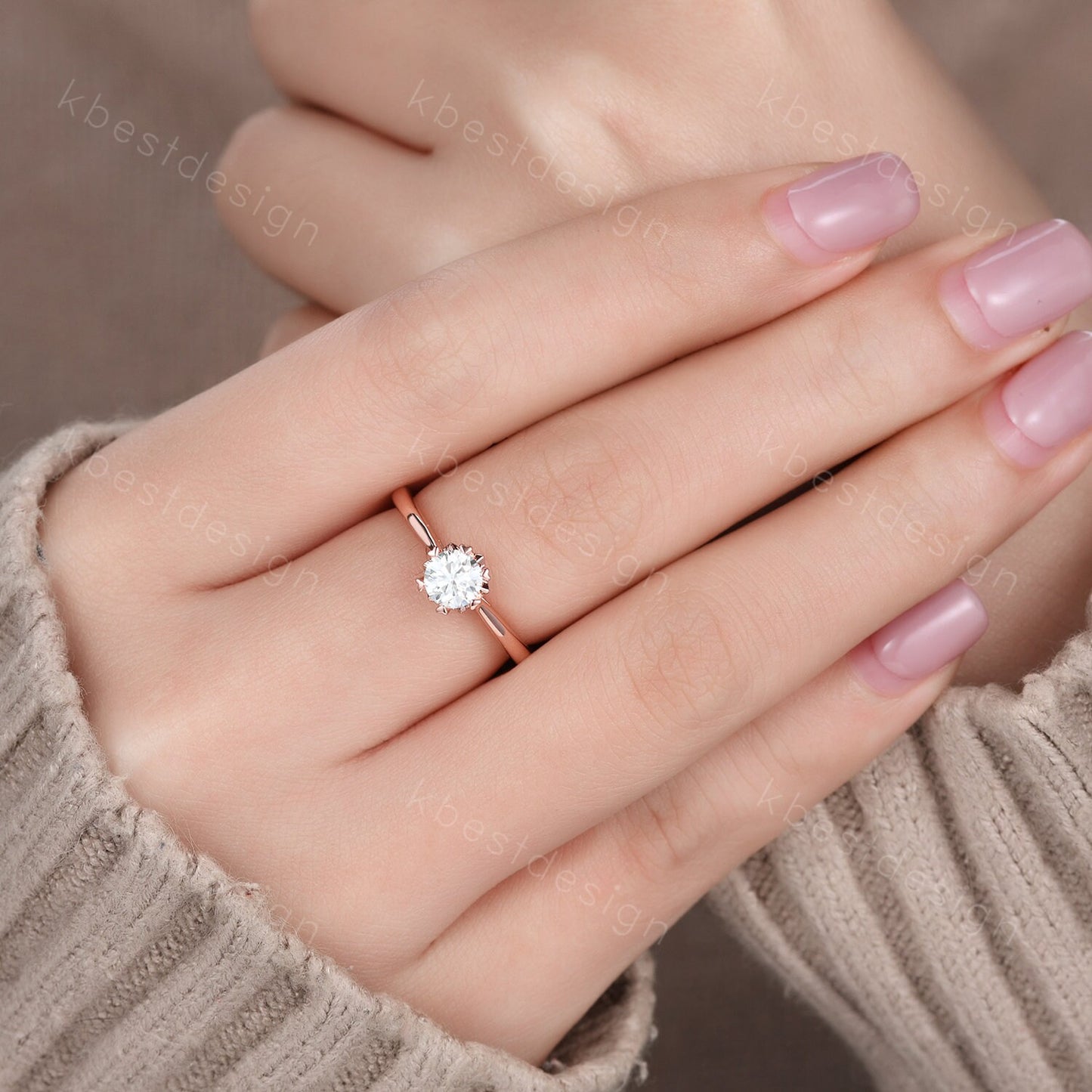 Delicate Moissanite Engagement Ring, Dainty Ring, Promise Ring, Rose Gold Engagement Ring, Bridal Wedding Ring, Anniversary Ring
