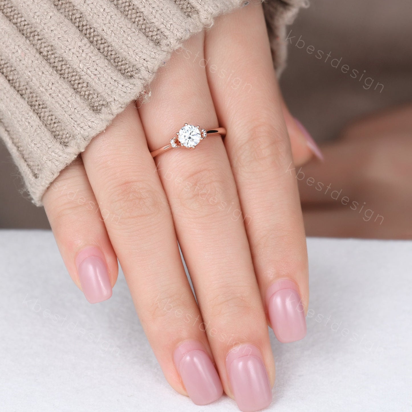 0.5ct round Moissanite engagement ring delicate Simulated Diamond wedding ring rose gold ring Anniversary ring Promise ring Gift for her