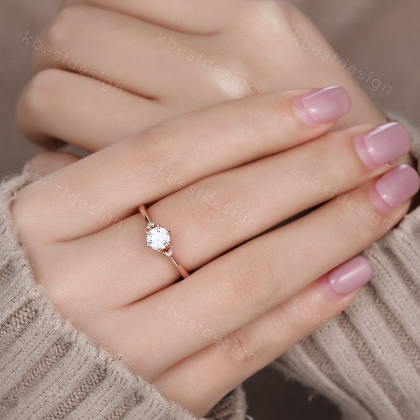 0.5ct round Moissanite engagement ring delicate Simulated Diamond wedding ring rose gold ring Anniversary ring Promise ring Gift for her