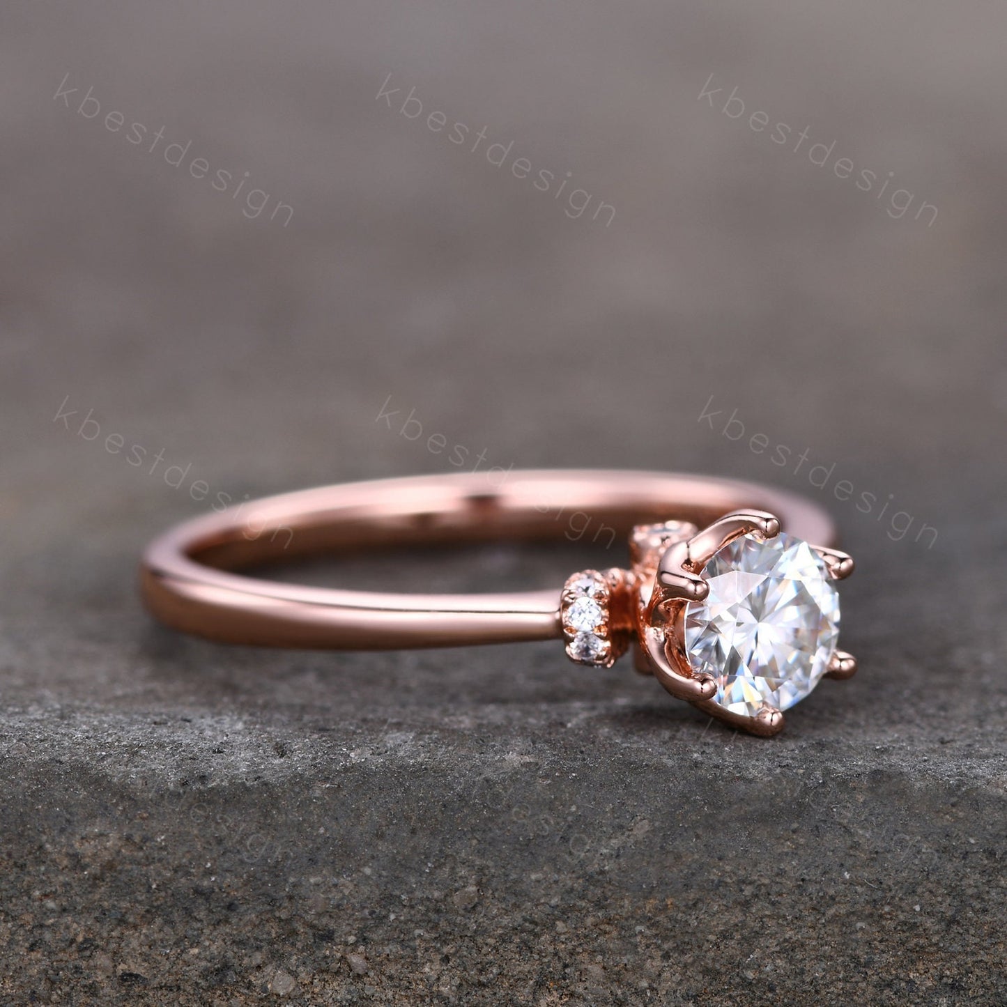 0.5ct round Moissanite engagement ring delicate Simulated Diamond wedding ring rose gold ring Anniversary ring Promise ring Gift for her