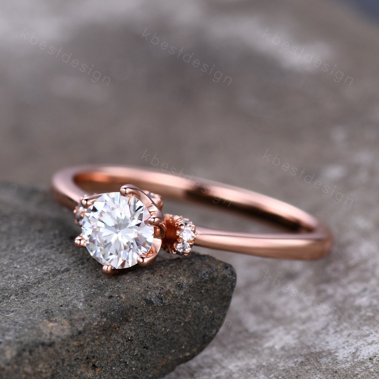 0.5ct round Moissanite engagement ring delicate Simulated Diamond wedding ring rose gold ring Anniversary ring Promise ring Gift for her