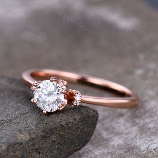 0.5ct round Moissanite engagement ring delicate Simulated Diamond wedding ring rose gold ring Anniversary ring Promise ring Gift for her
