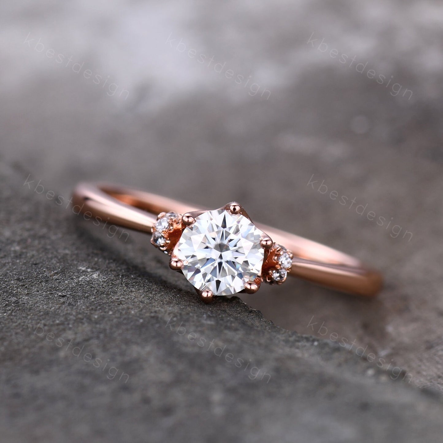 0.5ct round Moissanite engagement ring delicate Simulated Diamond wedding ring rose gold ring Anniversary ring Promise ring Gift for her