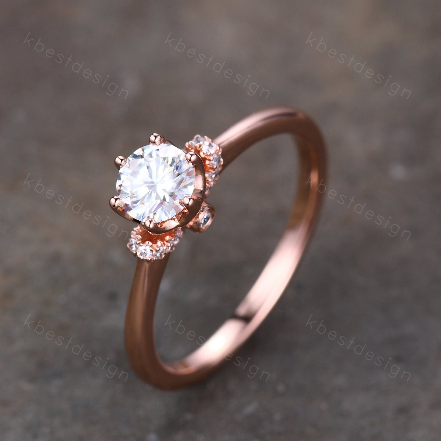 0.5ct round Moissanite engagement ring delicate Simulated Diamond wedding ring rose gold ring Anniversary ring Promise ring Gift for her