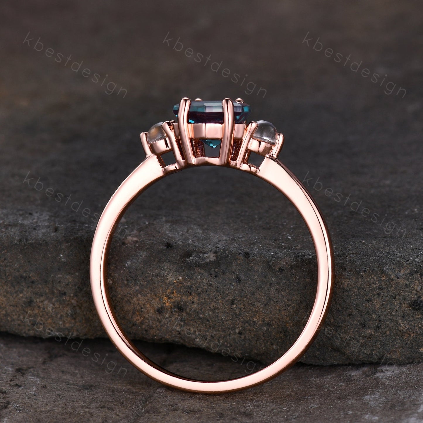 Vintage Alexandrite engagement ring hexagon cut ring rose gold moonstone wedding ring three stone engagement ring bridal promise ring