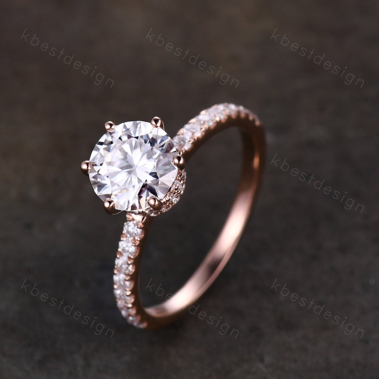 1.2CT Round Cut Moissanite Engagement Ring Vintage Hidden Halo Moissanite Ring Classic 6 Prong Ring Simulated Diamond Wedding Ring Promise