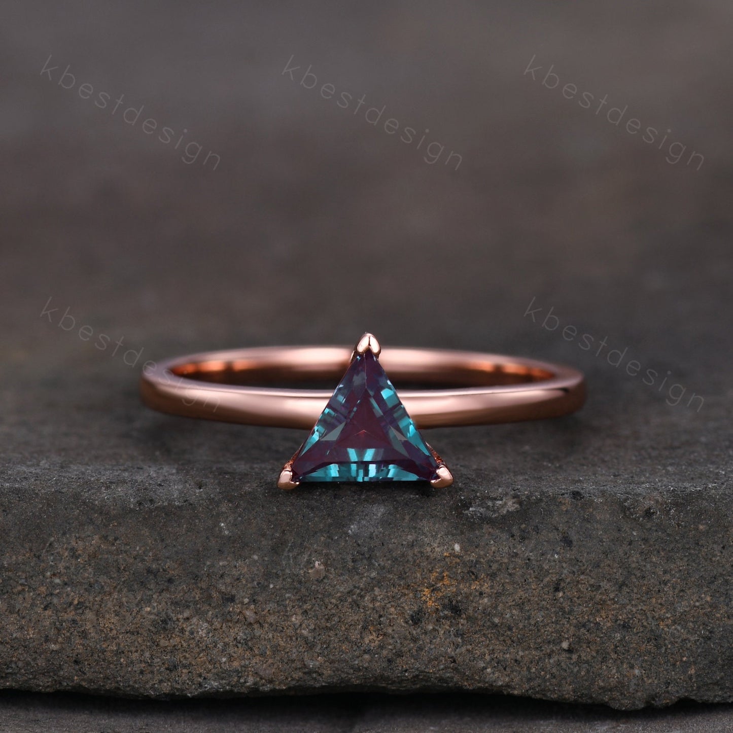 Trillion Cut Alexandrite Engagement Ring Triangle Alexandrite Solitaire Ring Rose Gold Ring June Birthstone Ring Anniversary Promise Ring