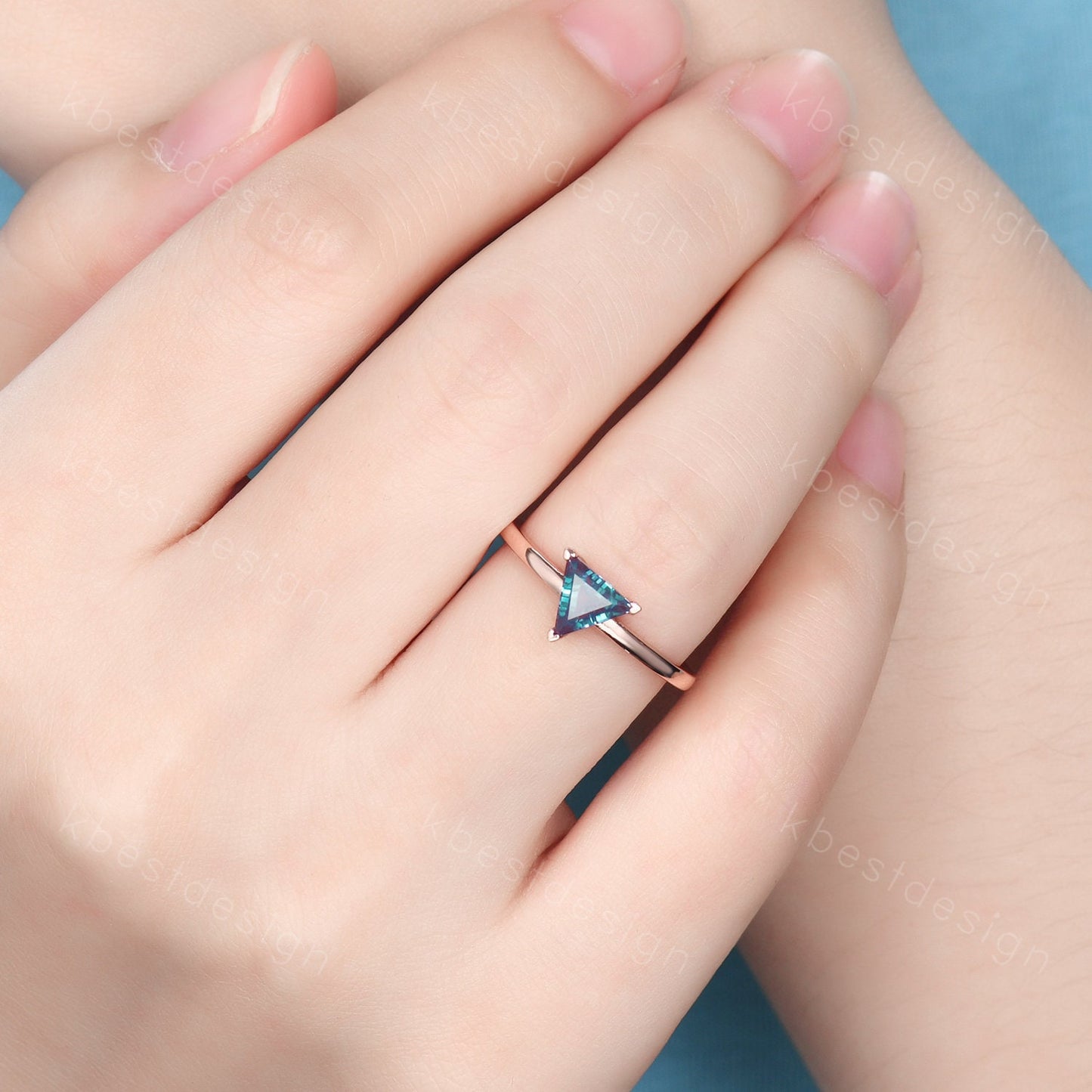 Trillion Cut Alexandrite Engagement Ring Triangle Alexandrite Solitaire Ring Rose Gold Ring June Birthstone Ring Anniversary Promise Ring