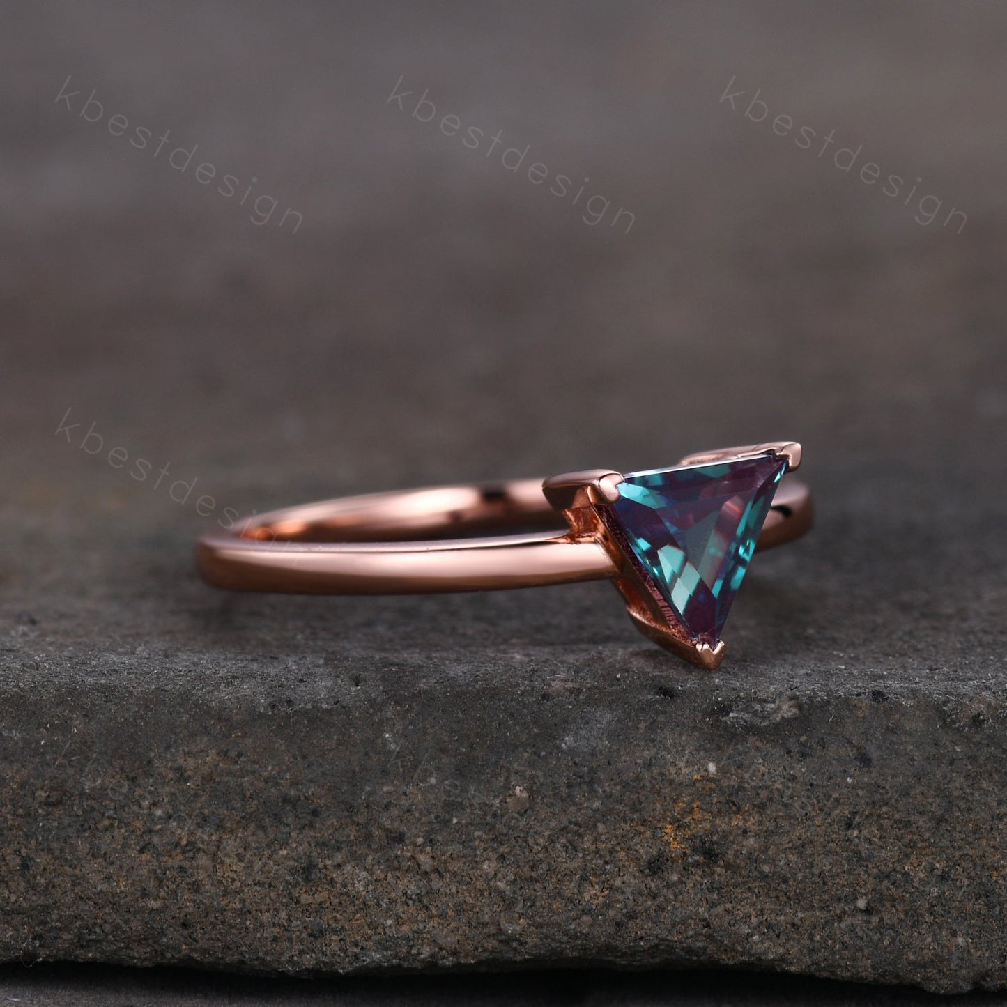 Trillion Cut Alexandrite Engagement Ring Triangle Alexandrite Solitaire Ring Rose Gold Ring June Birthstone Ring Anniversary Promise Ring