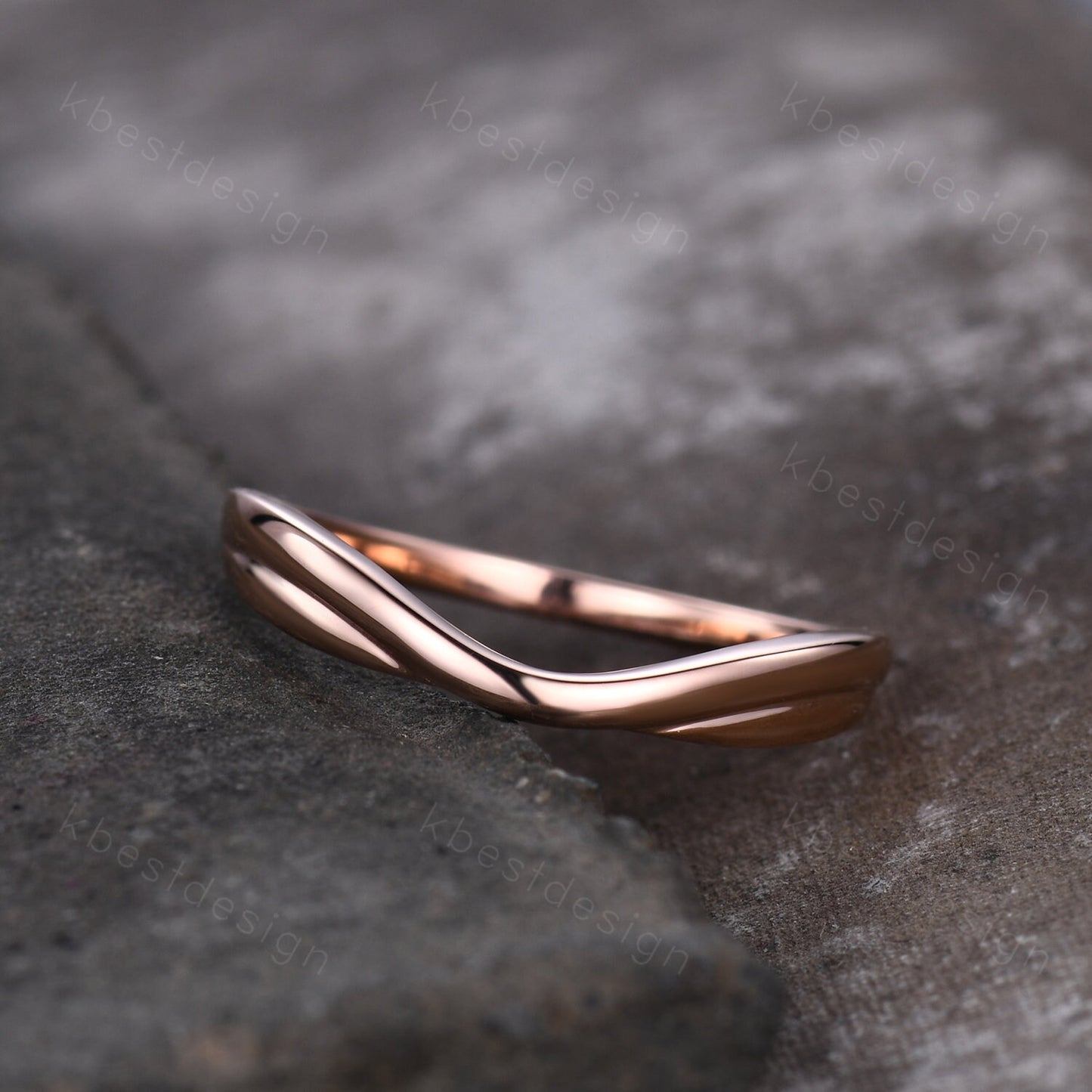 Curved wedding band Rose gold plain band unique stacking matching band Minimalist ring Bridal wedding band Anniversary gift for her