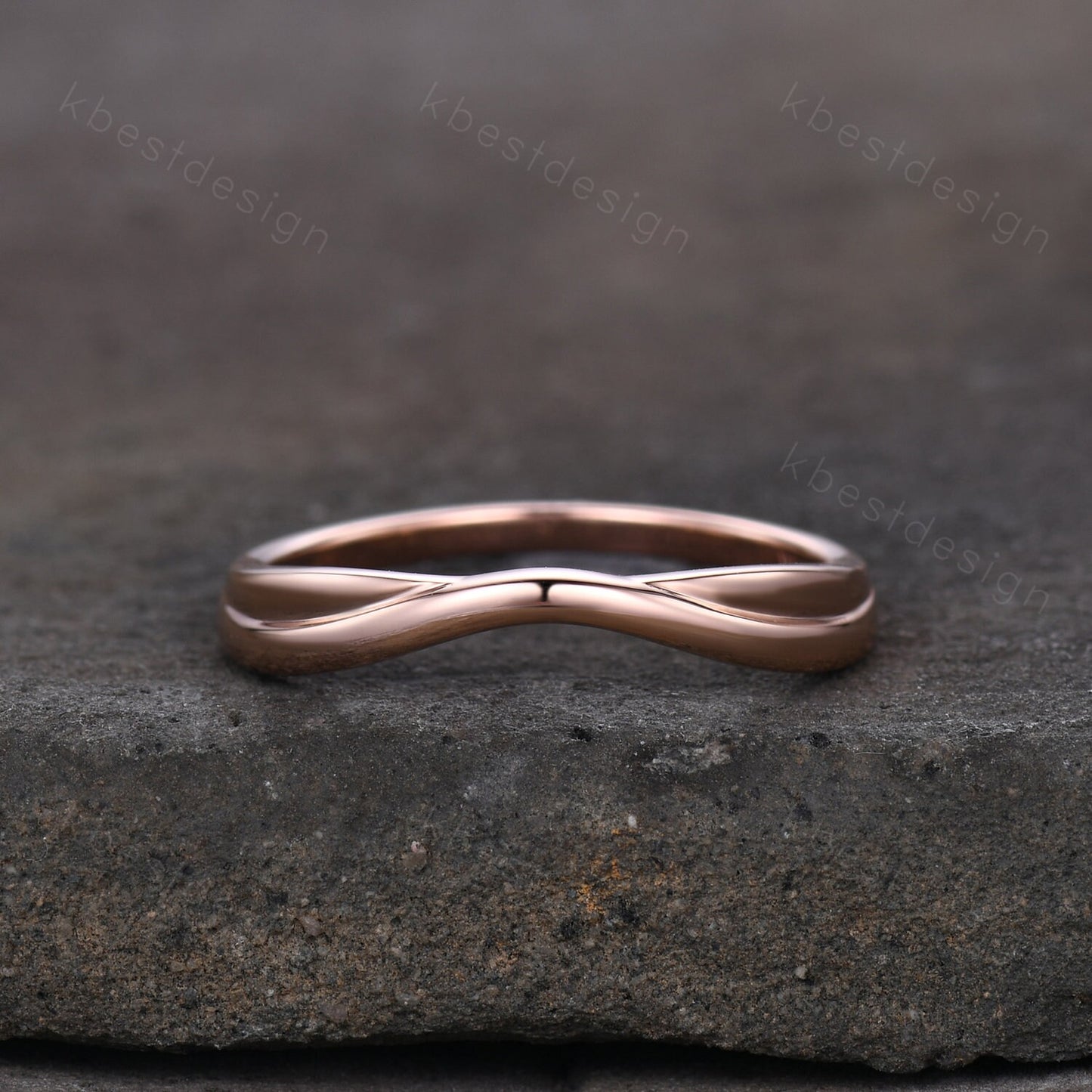 Curved wedding band Rose gold plain band unique stacking matching band Minimalist ring Bridal wedding band Anniversary gift for her