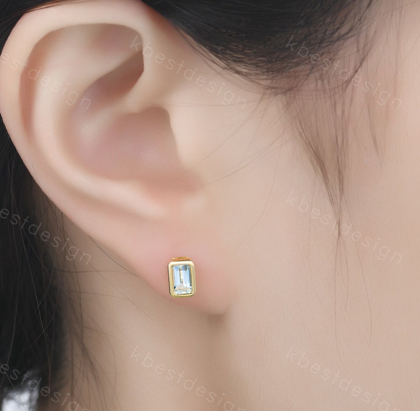 Bezel set Aquamarine Stud Earrings, 14K Gold Aquamarine Earrings, March Birthstone, Minimalist Earrings, Tiny Gold Stud Earrings, Handmade