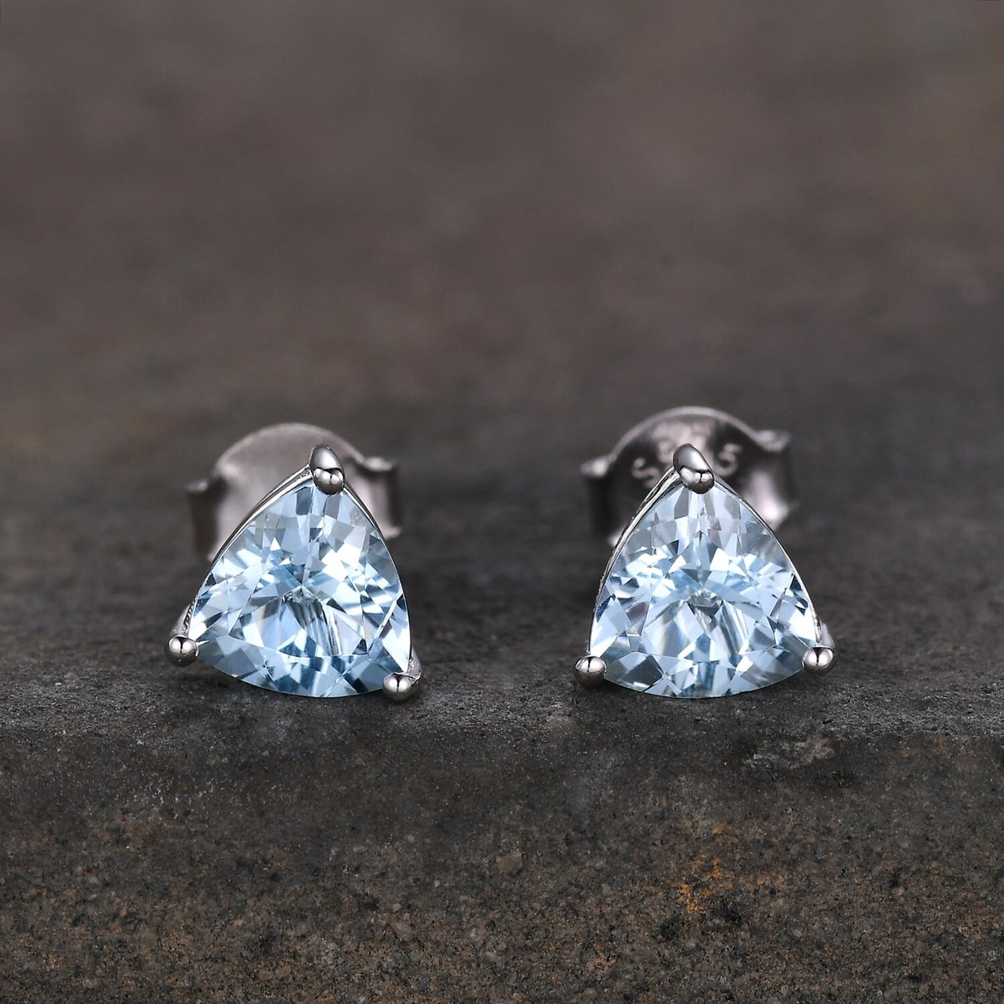 Trillion cut Natural Aquamarine Studs, Silver Aquamarine Earring Studs, March Birthstone Earrings, Genuine Gemstone earrings, Birthday Gift