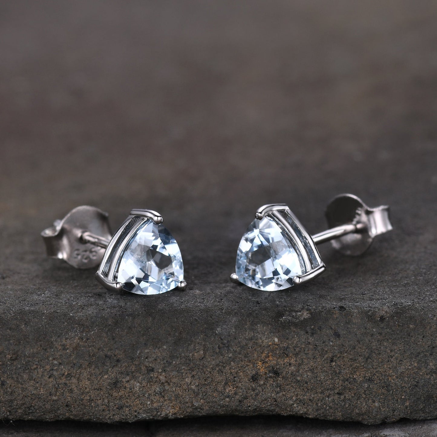 Trillion cut Natural Aquamarine Studs, Silver Aquamarine Earring Studs, March Birthstone Earrings, Genuine Gemstone earrings, Birthday Gift