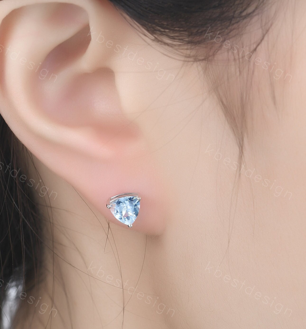 Trillion cut Natural Aquamarine Studs, Silver Aquamarine Earring Studs, March Birthstone Earrings, Genuine Gemstone earrings, Birthday Gift