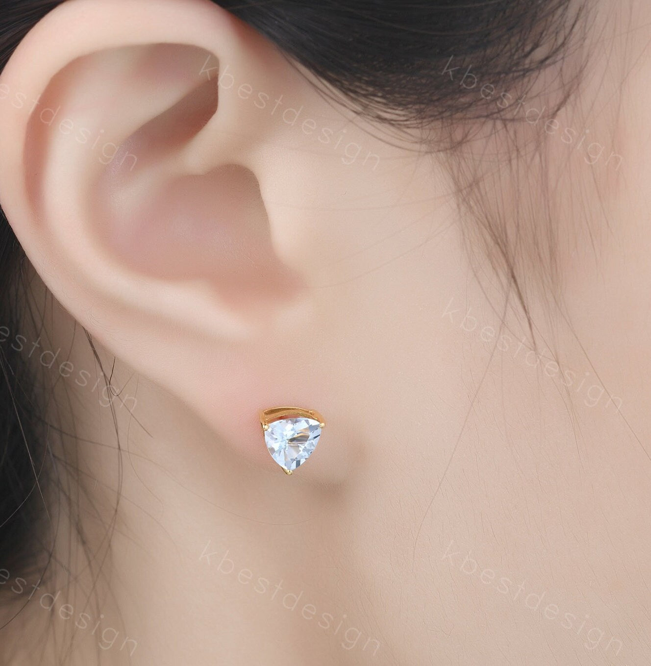 Trillion cut Natural Aquamarine Studs, Silver Aquamarine Earring Studs, March Birthstone Earrings, Genuine Gemstone earrings, Birthday Gift