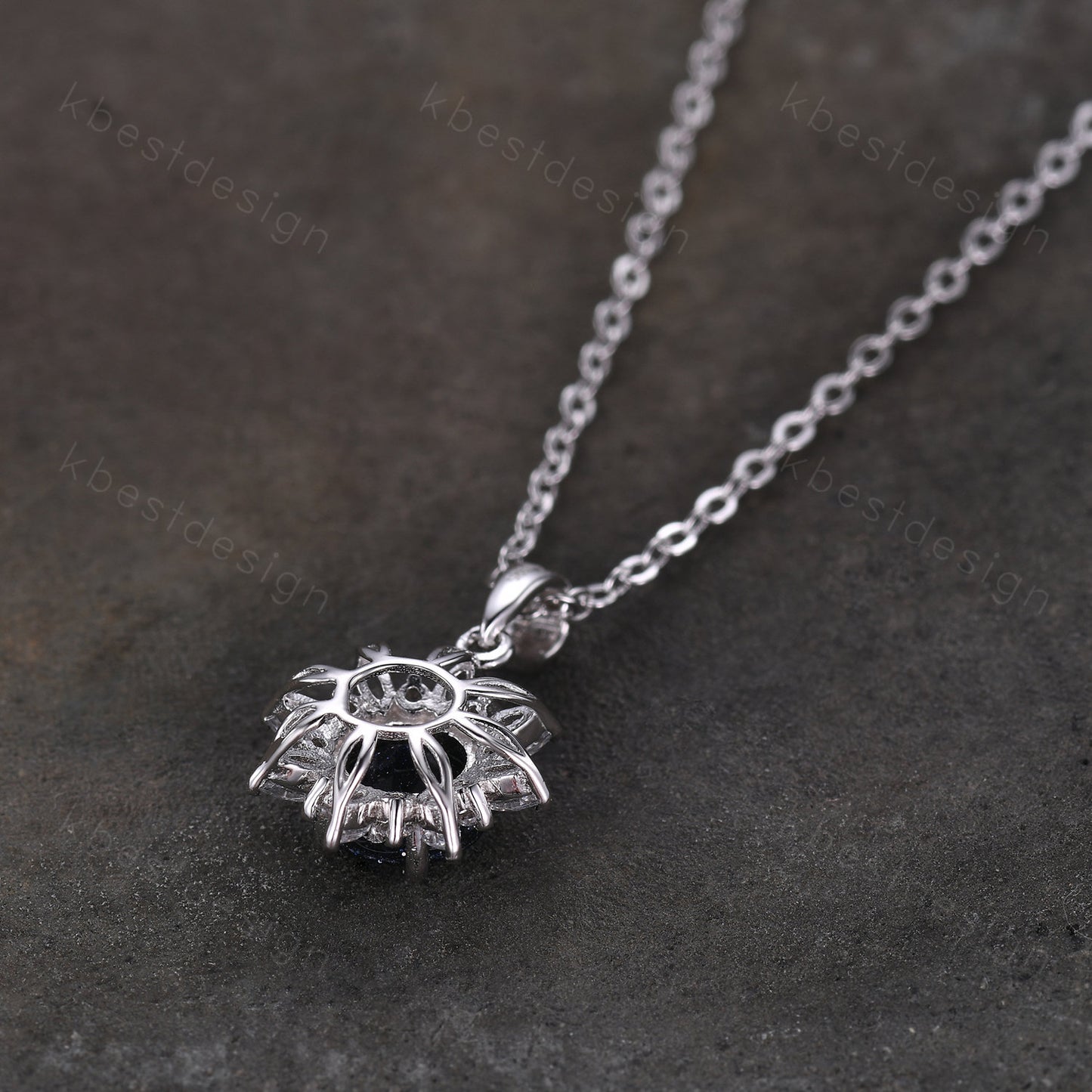 1CT Round Galaxy Blue Sandstone Necklace Vintage Art Deco Necklace for Women Unique Marquise cut Moissanite Halo Pendant Anniversary Gift