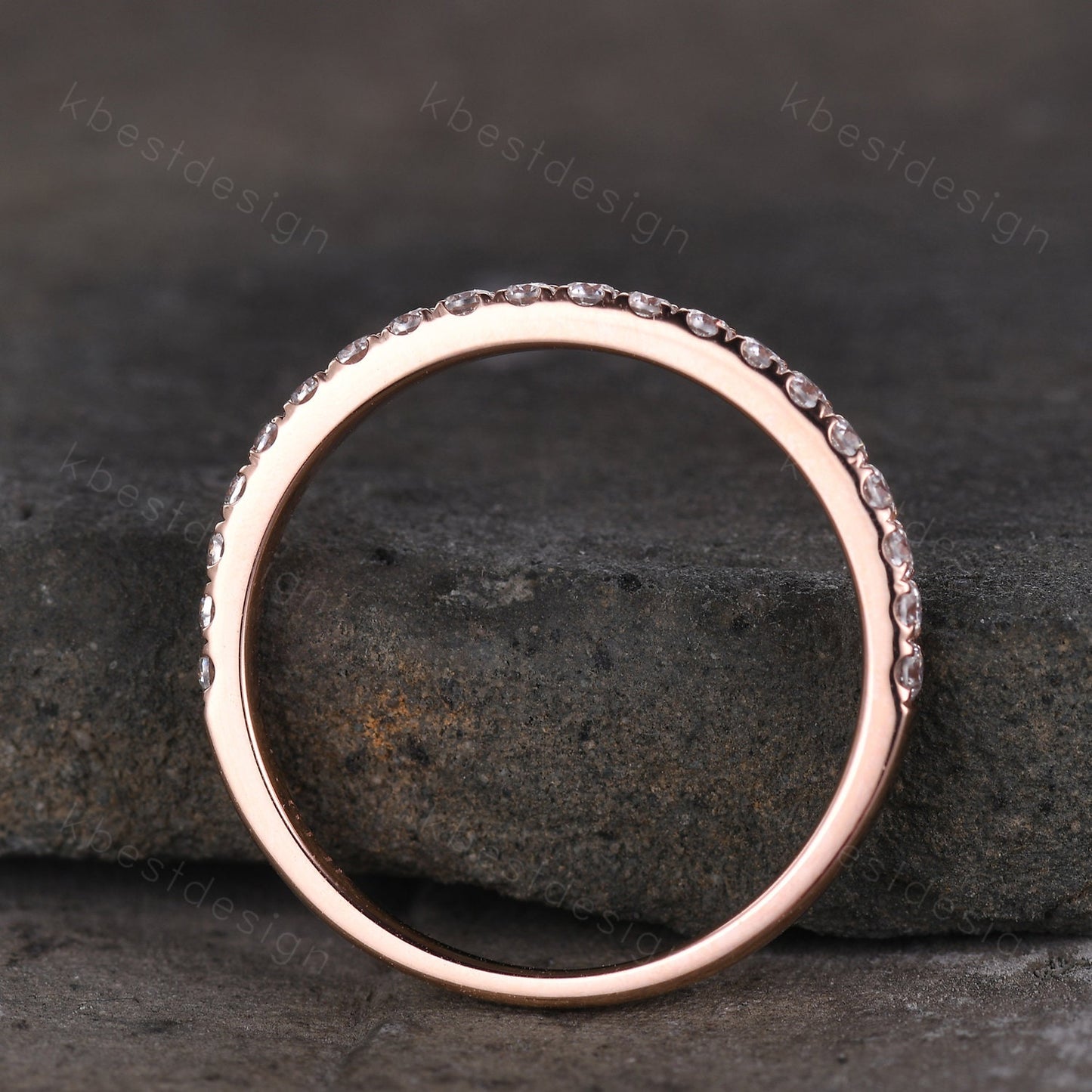 2mm Moissanite Wedding Band Rose Gold Half Eternity Stacking Band Colorless Moissanite Ring Women Matching Band Promise Anniversary Ring