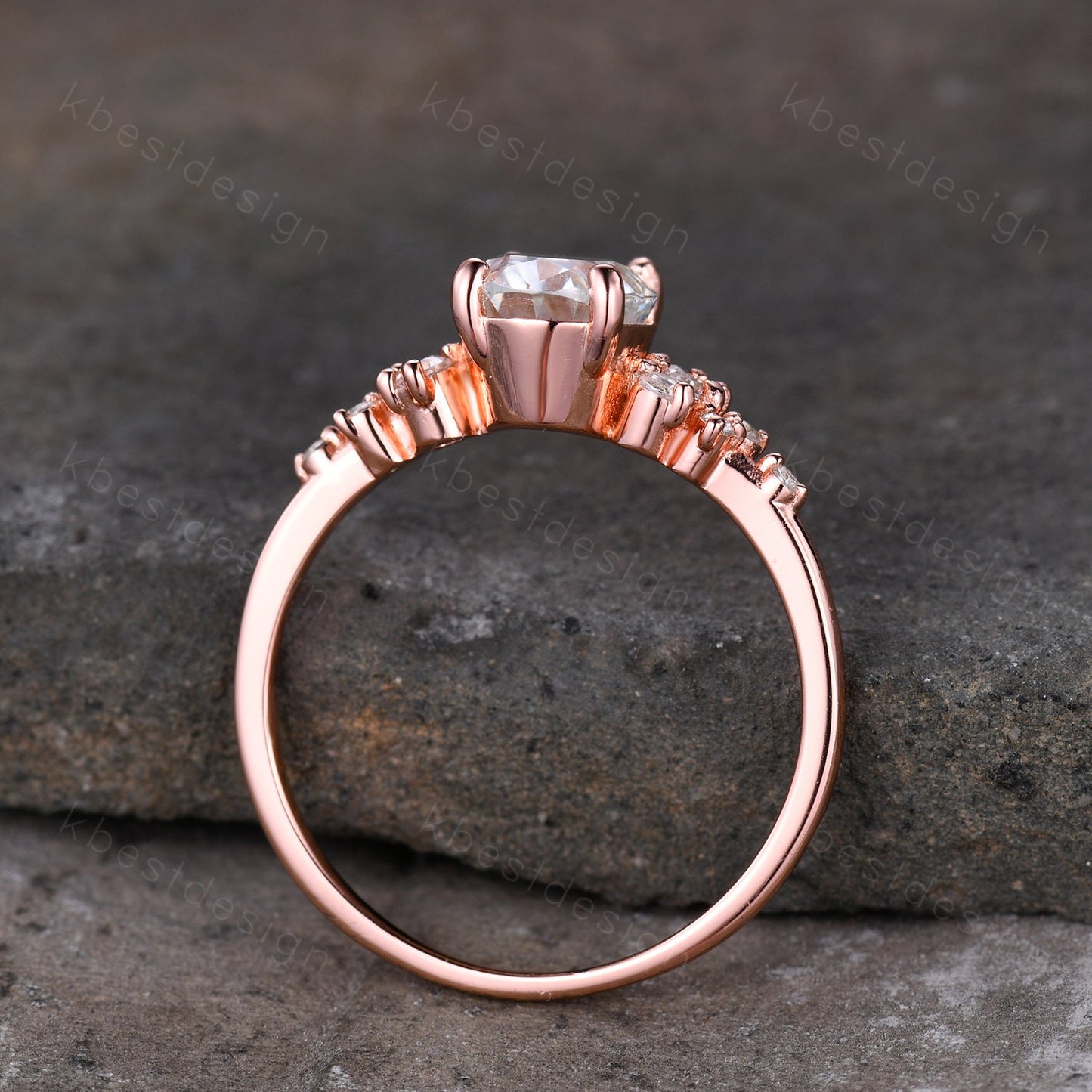 Vintage black rutilated quartz engagement ring unique cluster moissnaite ring women rose gold ring oval cut black stone bridal Promise ring