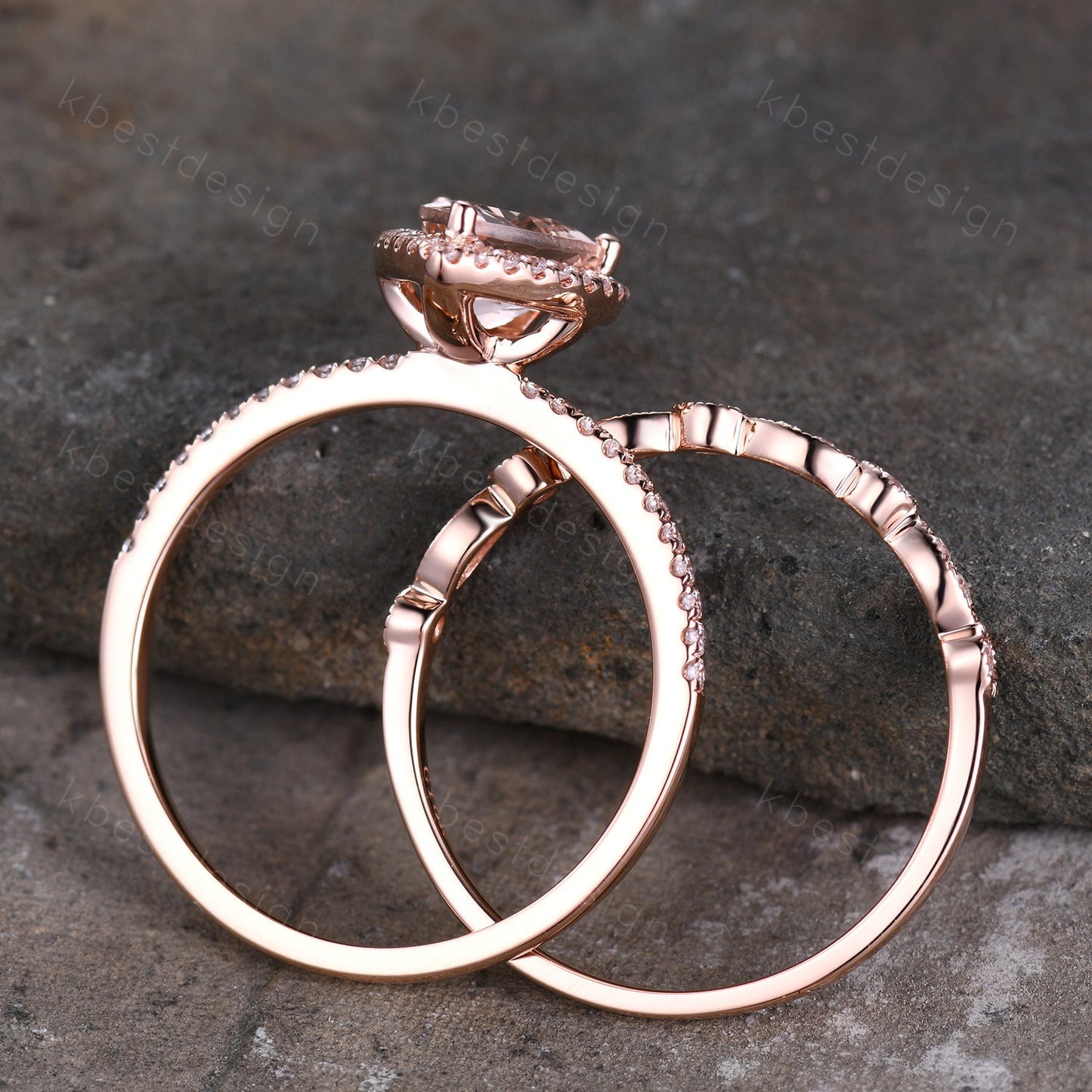 Black rutilated quartz engagement ring set rose gold black stone ring vintage art deco moissanite wedding ring set anniversary promise ring