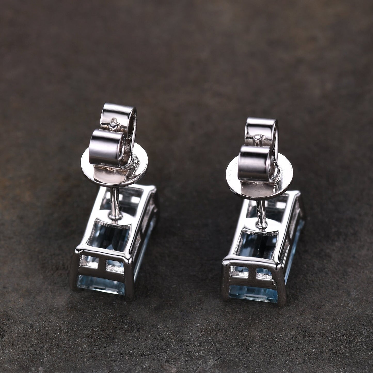 Baguette Aquamarine Stud 14k Gold Baguette Aquamarine Solitaire Earrings Basket Set Stud Earrings 8X5mm Rectangle Aquamarine Earrings